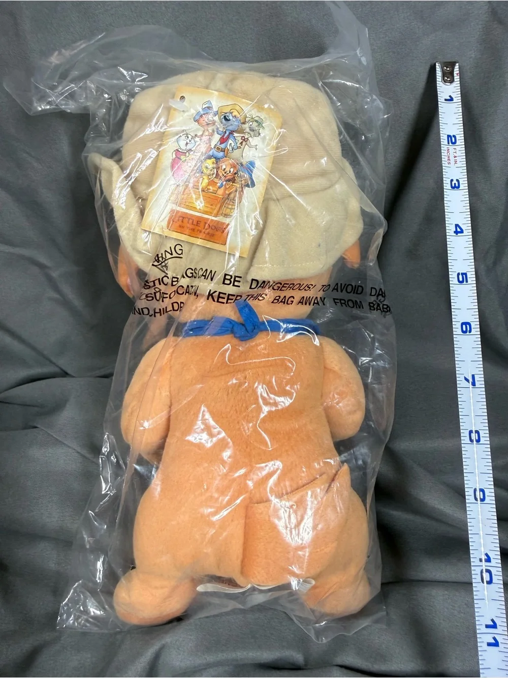 Tommy Nelson Tan Plush Dog Toy with Blue Bandana and Beige Hat